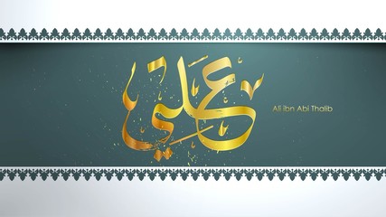 Arabic Hazrat Ali bin Abi Thalib greeting card template islamic vector design with paper cut style pattern arabic calligraphy and traditional ornament - Vector