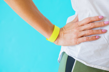 Woman wearing mockup arm bracelet