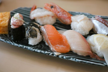 An assortment of fresh sushi on a plate