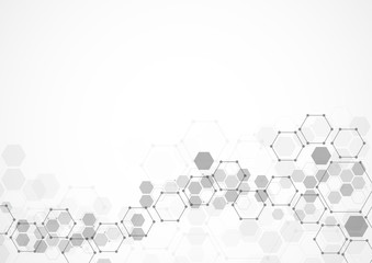 Abstract hexagonal molecular structures in technology background and science style. Medical design. Vector illustration