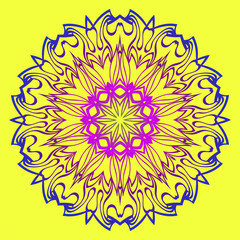 Beautiful Floral Mandala. Art Traditional, Islam, Arabic, Indian, Magazine, Elements With Mandala. Vector Illustration. Yellow purple color
