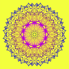 Beautiful Floral Mandala. Art Traditional, Islam, Arabic, Indian, Magazine, Elements With Mandala. Vector Illustration. Yellow purple color