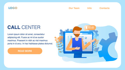 Man Wear Headset Call Center Service Male Worker