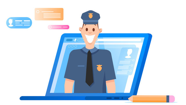 Policeman Character Headshot Appear from Laptop