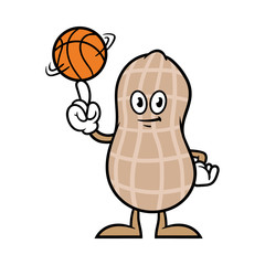 Cartoon Peanut Character Spinning a Basketball