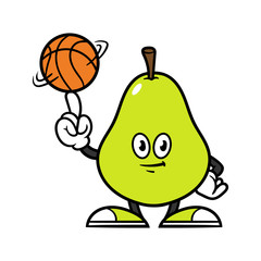 Cartoon Pear Character Spinning a Basketball