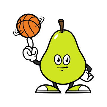 Cartoon Pear Character Spinning a Basketball