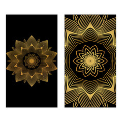 Design Template Invitations, Flyers For A Yoga Studio With Floral Mandala Pattern. Vector. Luxury black gold color