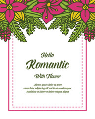 Vector illustration red flower frame white background with lettering romantic hand drawn