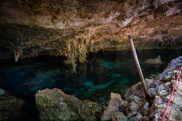 Cenote Dos Ojos with clear blue water