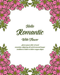 Vector illustration frame of pink flowers in bloom with invitation wedding hand drawn