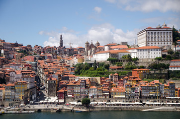 Fototapeta na wymiar Aerial view of the city of Porto, Portugal, showing reed rooftops