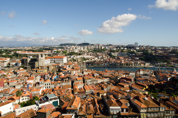 Aerial view of the city of Porto, Portugal, showing reed rooftops