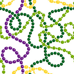 Messy colorful tangled bead necklaces mardi gras colors, seamless pattern, vector © natalyon