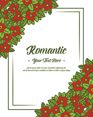 Vector illustration lettering romantic with elegant red bouquet frame hand drawn