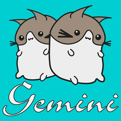 Bunny is the zodiac sign of Gemini in a cartoon style.