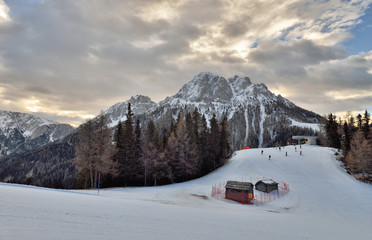Winter landscape in Dolomites at Plan de Corones (Kronplatz) ski resort, Italy