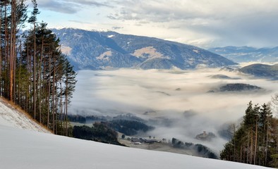 Winter landscape in Dolomites at Plan de Corones (Kronplatz) ski resort, Italy