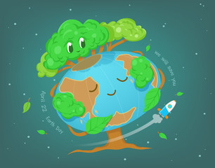 Earth Day ,World environment day background. tree save the earth on space,Vector illustration