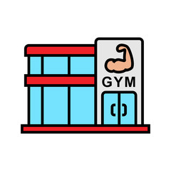 gym fitness center icon. bodybuilder place illustration with hand muscle symbol. simple vector graphic.