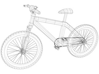 Bicycle blueprint. Outline bicycle on white background. Created illustration of 3d