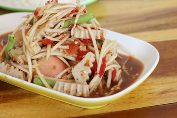 Food in northeast Thailand (papaya salad)