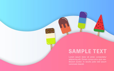 Summer sale banner template colorful popsicle ice cream curve wave line