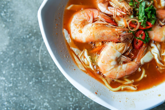 Close up of Mee Udang (Prawn noodles). Mee udang is one of the popular dish in Malaysia - Image
