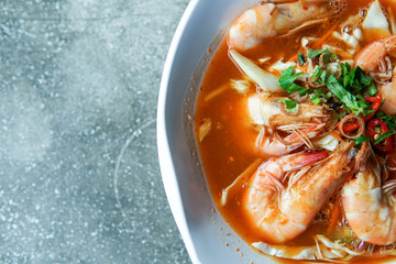 Close up of Mee Udang (Prawn noodles). Mee udang is one of the popular dish in Malaysia - Image