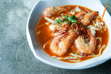 Close up of Mee Udang (Prawn noodles). Mee udang is one of the popular dish in Malaysia - Image