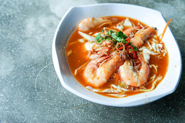 Close up of Mee Udang (Prawn noodles). Mee udang is one of the popular dish in Malaysia - Image