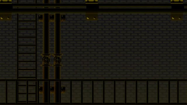 4k. black brick wall and water pipe stair neno yellow lighting blink slide from left to right industry concept. 