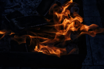 image of burning fire with burnt firewood macro photo