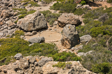 Coastal landscape near Lissos archaeological site, south-west coast of Crete island, Greece