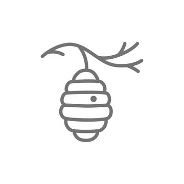 recommend clip art: Wild bee hive on tree, beehive line icon.