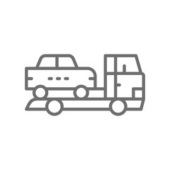 Tow truck, car evacuation line icon.