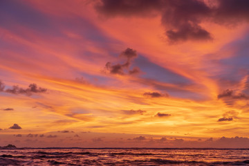 Copy space of sunset sky and cloudy at beach abstract background.