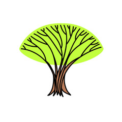 Naklejka premium Big old lonely tree with fresh green foliage, spring illustration, vector