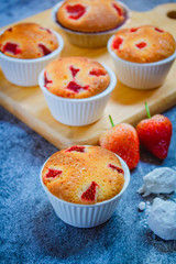 Delicious strawberry cupcake style homemade, Valentine concept.