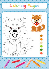 Funny little dog. Coloring book. Educational game for children. Cartoon vector illustration