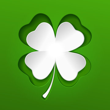 St Patricks white lucky clover leaf on green
