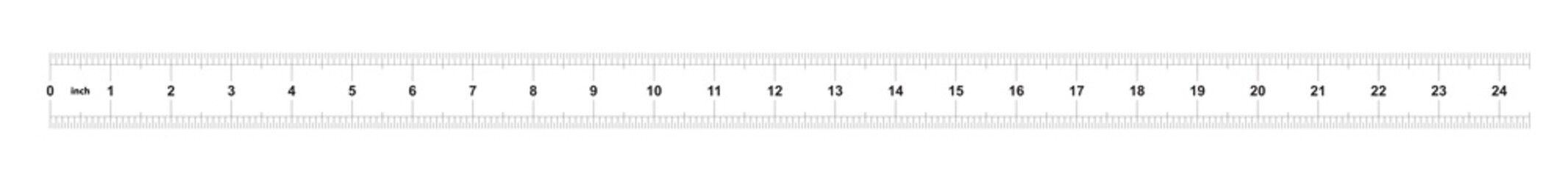 Ruler 24 inches Metric. The division price is 0.05 inch. Ruler double sided. Precise measuring tool. Calibration grid.