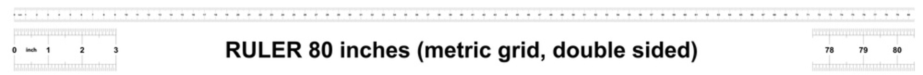 Ruler 80 inches Metric. The division price is 0.05 inch. Ruler double sided. Precise measuring tool. Calibration grid.