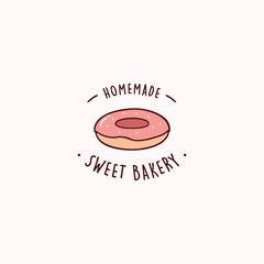 Donuts Shop Logo, Bakery and Dessert Logo, Sign, Template, Emblem, Flat Vector Design