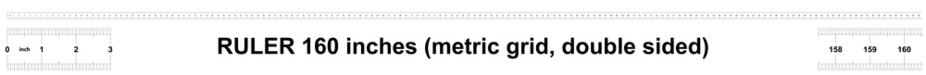 Ruler 160 inches Metric. The division price is 0.05 inch. Ruler double sided. Precise measuring tool. Calibration grid.