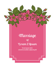 Vector illustration pink floral frame with invitation card marriage hand drawn