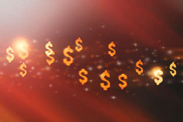 Bokeh in the form of a dollar sign. The concept of wealth and money, trading on the stock exchange and economic growth, rich