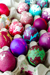 Painted eggs with different colors for Easter