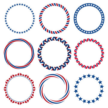 Collection of round Fourth of July vintage label borders