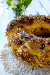 Sweet Easter bread with flowers decoration